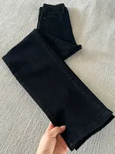 高腰ブラックストレートデニムパンツ【加絨・スリムフィット・冬用】