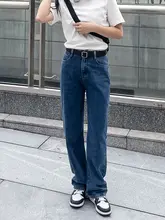レディース 定番ストレートデニムパンツ【深いブルー・カジュアル・秋冬向け】