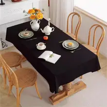 シンプルな無地の黒いコットンリネンテーブルクロス【防水・耐久性・茶室用】
