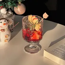 ヴィンテージ風 サンフラワーエンボス グラスカップ【高脚・ドリンク・ジュース用】