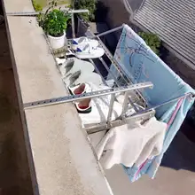 ステンレス製 マルチファンクション 窓外バルコニー物干しラック【靴や衣類の乾燥に最適】