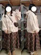 チェック柄ウール半身スカート【秋用・ハイウエスト・Aライン・ミディ丈】