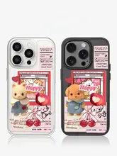 可愛い少女向けファッショナブルな手帳型iPhoneケース【透明・黒・カメラボタン付き】