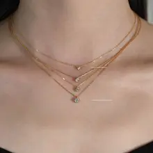 高級極簡デザインの18kゴールドダイヤモンドペンダントネックレス【鎖骨にフィット】