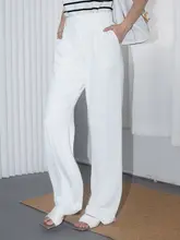 高品質の白色ハイウエストワイドレッグパンツ【醋酸素材・フィット・トレンド感】（セットアップ対応）