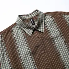 秋にぴったりなカラーブロックチェック柄ロングスリーブシャツ【コットン・フィット】