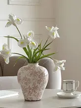 粉色ひび割れ模様の景徳鎮陶器花瓶【陶製・インテリア装飾用・水耕栽培対応】