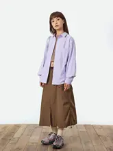 octopusme ホワイトドローストリングロングスカート【スリット入り・アメリカンレトロ・Aライン】