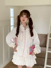 春秋向けピンクドットフード付きスウェットシャツとケーキスカートのコーディネート（セットアップ対応）
