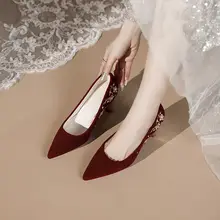 美しい新婦のための中式デザイン赤いヒール【高級感・ウェディングシューズ・パーティー用】