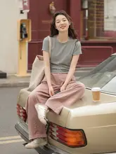 サイドフリル付き 灰色デザイン Tシャツ【ショートスリーブ・カジュアル】【スリムフィット】