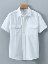 メンズ夏用工装シャツ【半袖・ゆったりフィット・薄手・純綿・2ポケット】