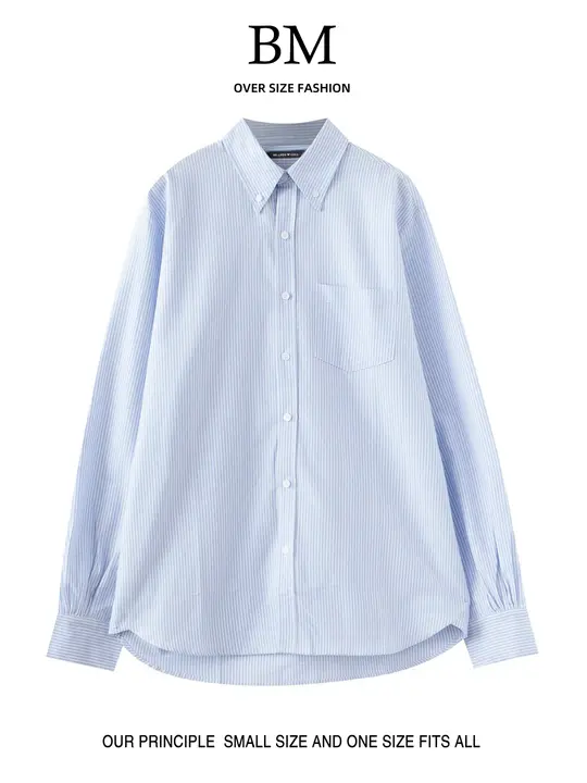 ストライプデザインの長袖ルーズシャツ【秋用・カジュアル・女性用】