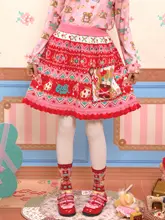 赤色フェアアイランド柄ニットフリルスカート【ドールデザイン・柔らかい素材】