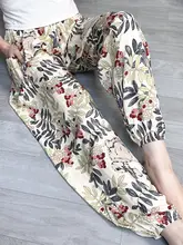 夏用 レディース 大きいサイズ フラワープリント パジャマパンツ【薄手・ルーズフィット・家で着用可】