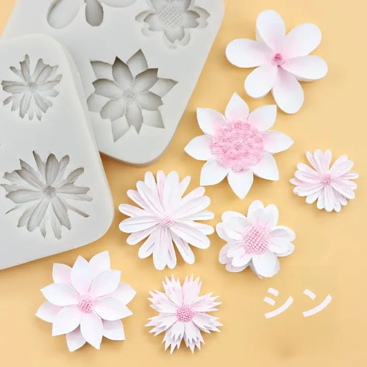 デイジーと桜とひまわりのチョコレートシリコン型【花デザイン・飾り用焼き菓子】