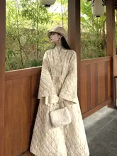 染めデザインのレースクロスネックロングコットンコート【冬用】