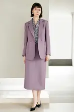 シンプルで魅力的な春用女性用スーツジャケットとミディスカート【２点コーディネート・大人の魅力】（セットアップ対応）
