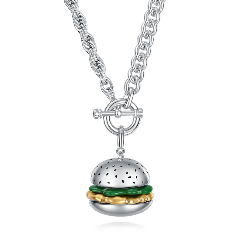 ハンバーガーデザインのネックレス：高校生女性向けの軽やかなオリジナルアクセサリー