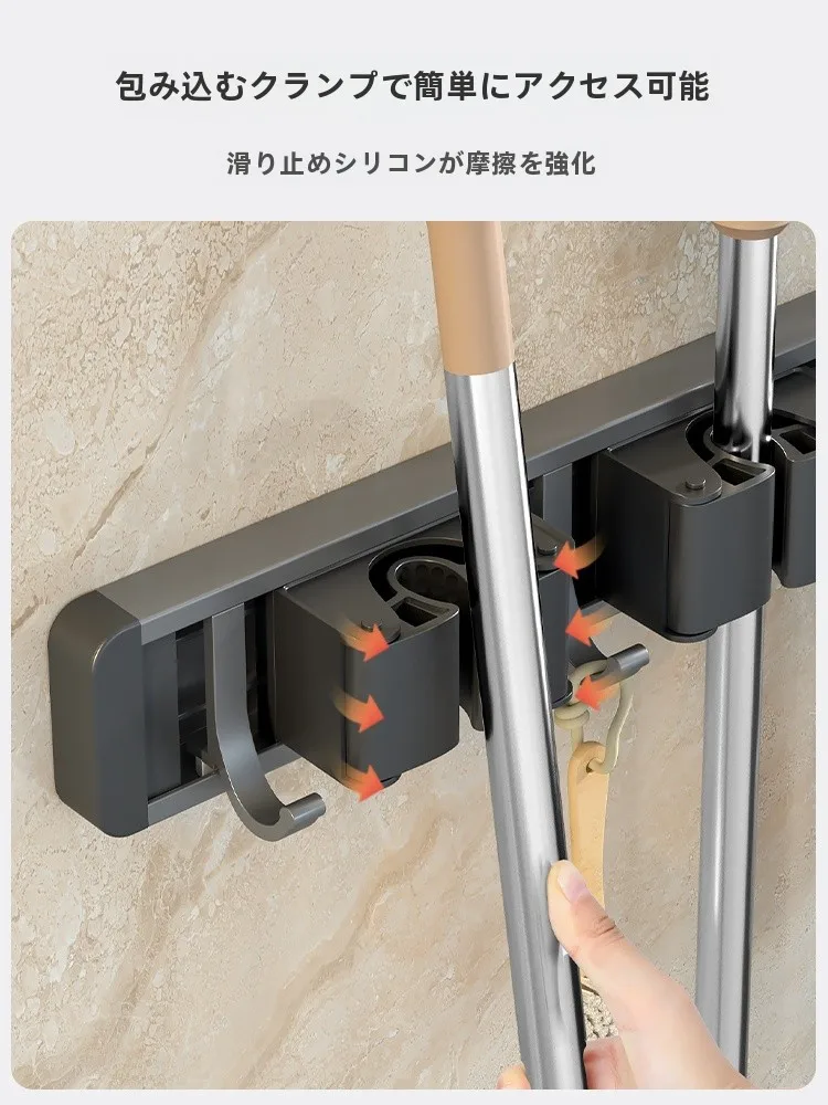 穴あけ不要モップホルダー：壁掛けタイプの強力固定と収納便利さを実証