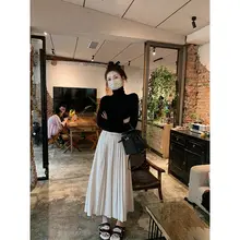 ロングフレアスカート【ハイウエスト・プリーツ・ウエストゴム・フィット】