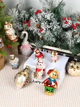 クリスマスデコレーション！ガラス製カラフルペイント動物モチーフ吊り下げ飾り【クマ・犬・フクロウ】