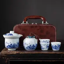 旅行用 茶器セット【老陶泥・手描き青花・ポータブル・急須と三つの茶杯含む】（セットアップ対応）