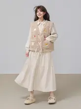 ボアベスト レディース 刺繍 エコファー 重ね着 秋冬 アウター「KEIKO」