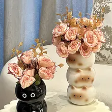 高級感ある陶器製シーリャンキャット花瓶【インテリア装飾・リビング用】