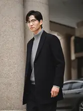 100%ウール製 メンズ秋冬用ダブルフェイスチェスターコート【中長丈・斜め織り】