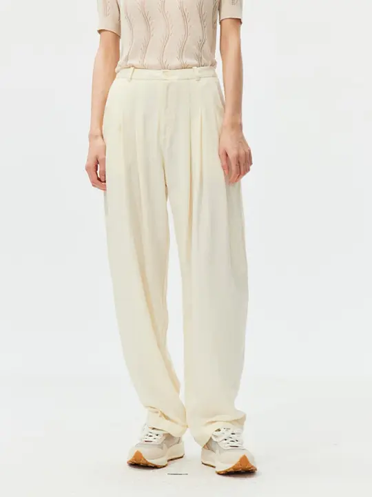 天絲100%のドレープ感あるパンツ【リゾートスタイル・打ち込みプリーツ】