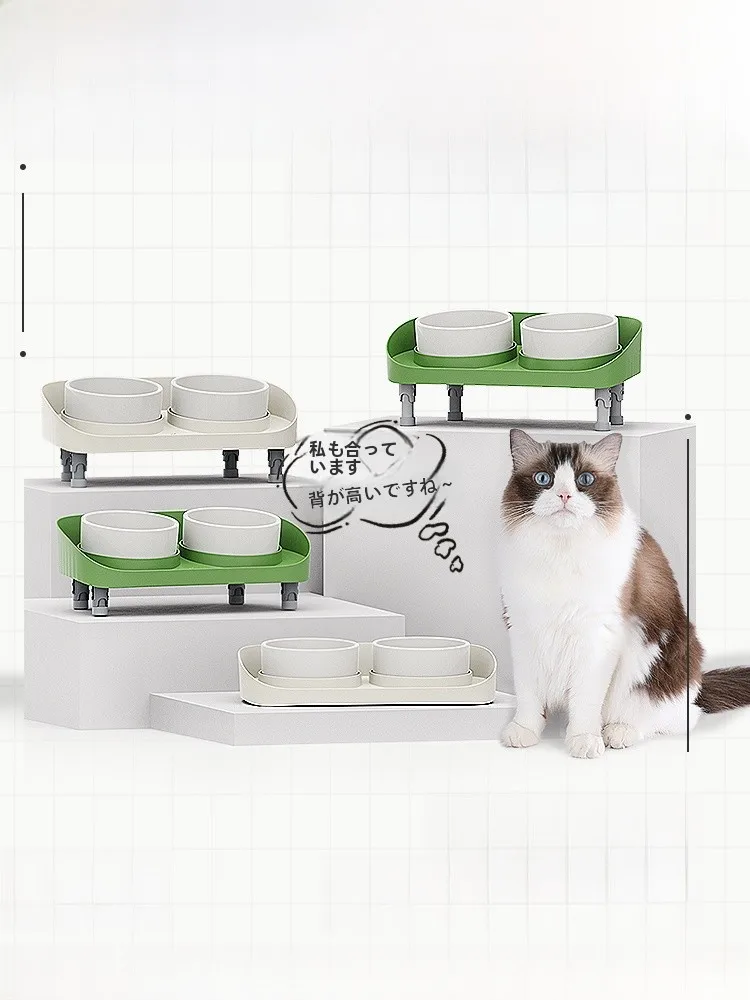 陶器製猫用食器スラントデザインダブルボウル：おしゃれで機能性を兼ね備えた猫の食事環境を整える