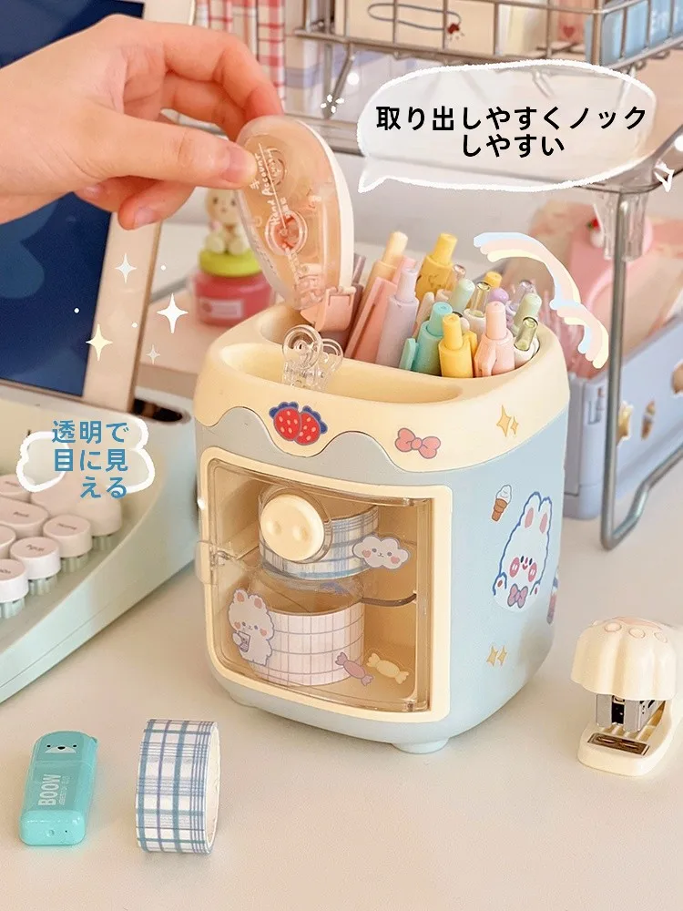 可愛い女の子デザインのペン立て収納ボックス：オフィスデスク周り小物の機能と使いやすさ