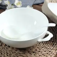 金彩付きの大きな陶器スープスプーン【長柄・家庭用・シンプルデザイン】