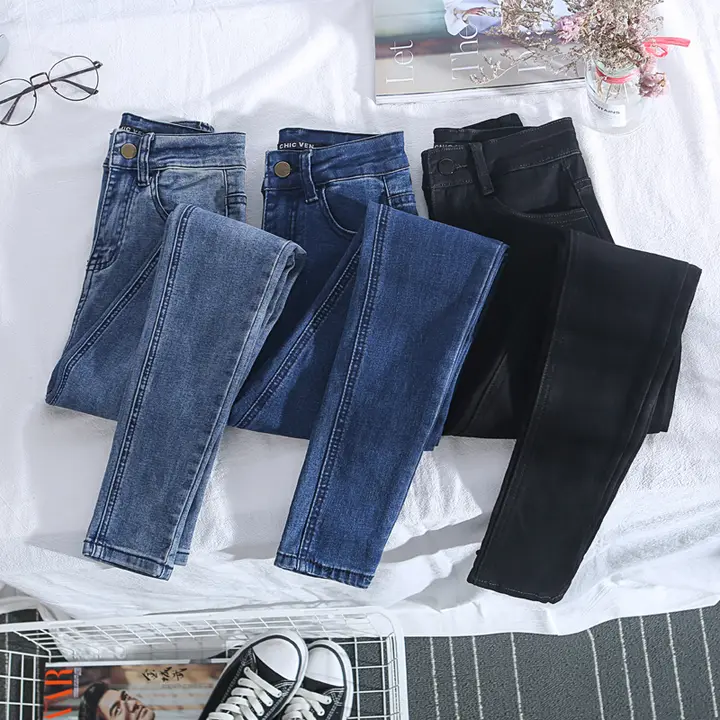 ハイウエストデニムパンツ【レディース・スリムフィット・レトロスタイル・小脚パンツ】