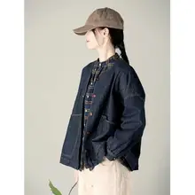 レディース 秋季用 コットン100% デニムショートジャケット【ウォッシュ加工・2色切替・カジュアルデザイン】