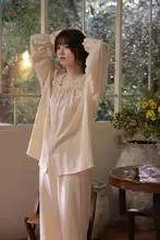春秋用 レディースコットン長袖パジャマ【フィット・韓国風】（セットアップ対応）