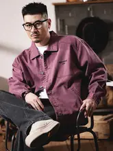 アメリカンスタイルのビンテージウォッシュデニムジャケット【春秋用・ゆったりフィット・プリントデザイン】