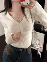 Vネックレース付きトップス【春秋用・カジュアル・高級感・女性用】