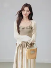 薄手のUVカット長袖カーディガン【女性用・夏季・フリル付きキャミソールと重ね着できるスタイル】（セットアップ対応）