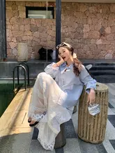 軽やかで華やか！レース花柄半身スカート【ルーズフィット・長丈・透け感あり】（セットアップ対応）