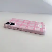 シンプルでおしゃれな水彩風ピンクチェックiPhoneケース【カメラボタン対応・フルカバー・ソフトタイプ】