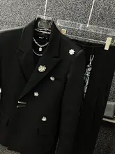 テーラードジャケット スラックス 2点セット メンズ ダブルブレスト パッド入り メタルフラワーモチーフ 上品 華やか お正月 迎春