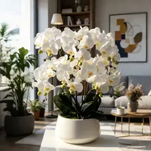 白色の陶器製胡蝶蘭造花【モダンインテリア・リビング用】