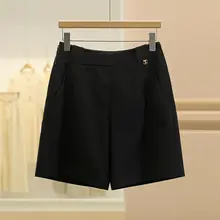 韓国風ハイウエストワイドレッグパンツ【フィット・スリム効果・ショートパンツ】