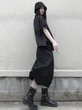 山本風の不規則デザイン ブラックロングスカート【気品溢れる・スタイルアップ効果】