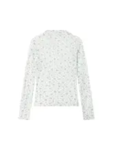 高襟フラワープリント透け感ありタイトフィット長袖Tシャツ【春季・レトロデザイン・インナー対応】