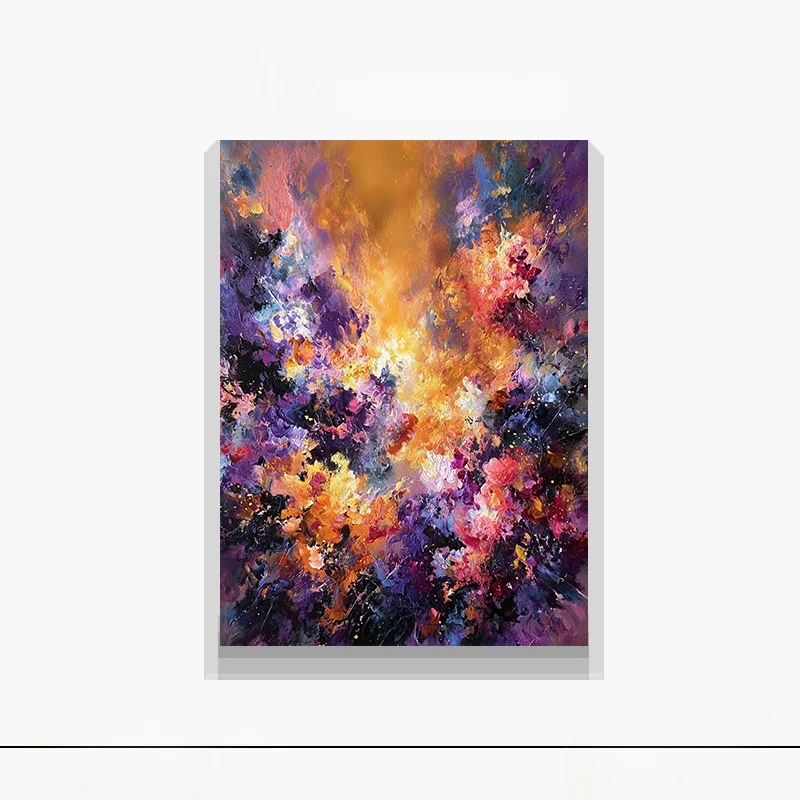 手描きオイルペイント壁掛けアート：抽象デザインと金箔仕上げのリビング空間に最適な選択