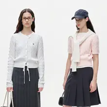 刺しゅう入りニットカーディガン【春用・長袖／短袖・絞り模様】（セットアップ対応）