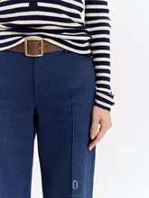 MsDidion 竹節模様の高腰ストレートデニムパンツ【秋用・コットンブレンド・ミディアムフィット】